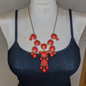 JCrew Bubble Bib Necklace Coral Red Gold Chain